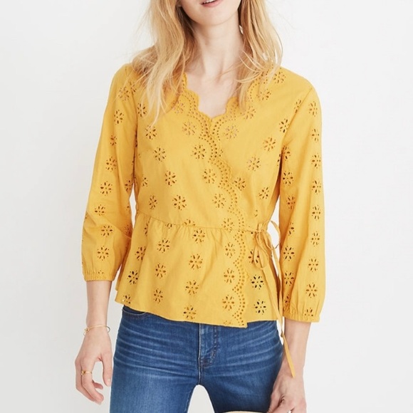 Madewell Scalloped Eyelet Wrap Top - Picture 3 of 10